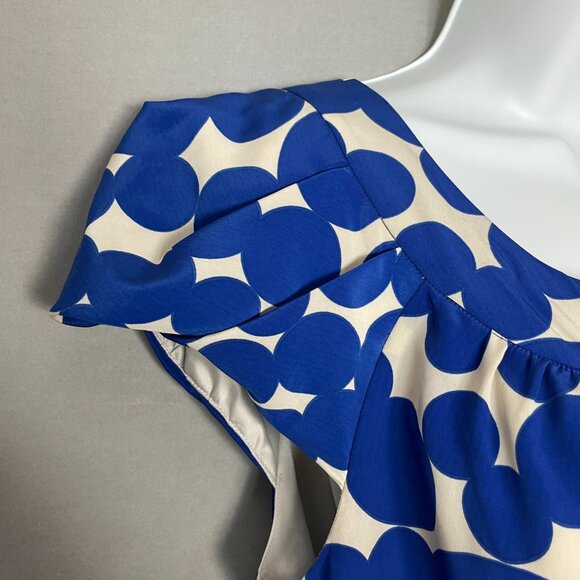 Yoana Baraschi Dress Dotted Women Size 10 Blue Cream Cut-Out Neckline Tie‎ Belt - Picture 10 of 15